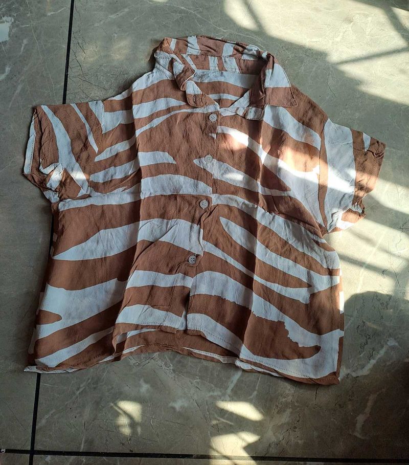 Brown And White Stripped Half Sleeve Shirt 🤍🤎
