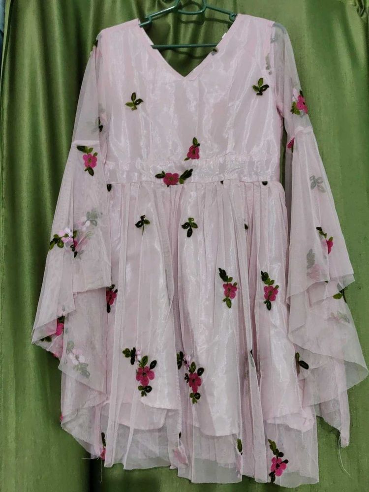 Pink Floral Embroidered Dress