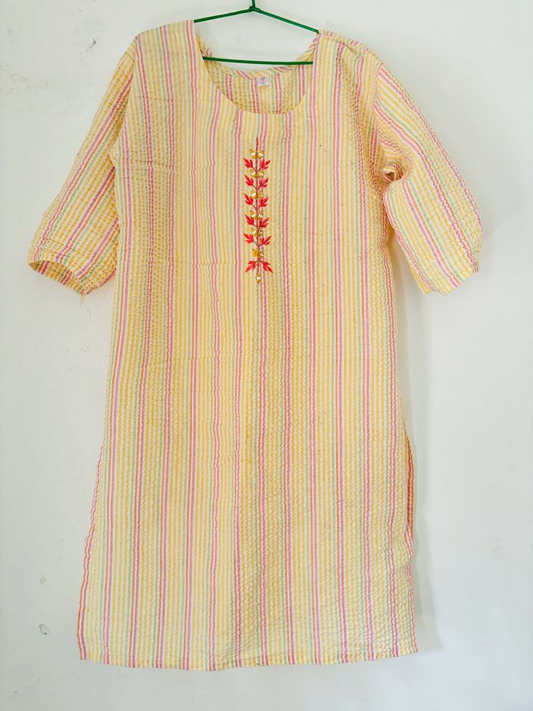 Yellow Crinkled Kurta Top(XXL)🍍