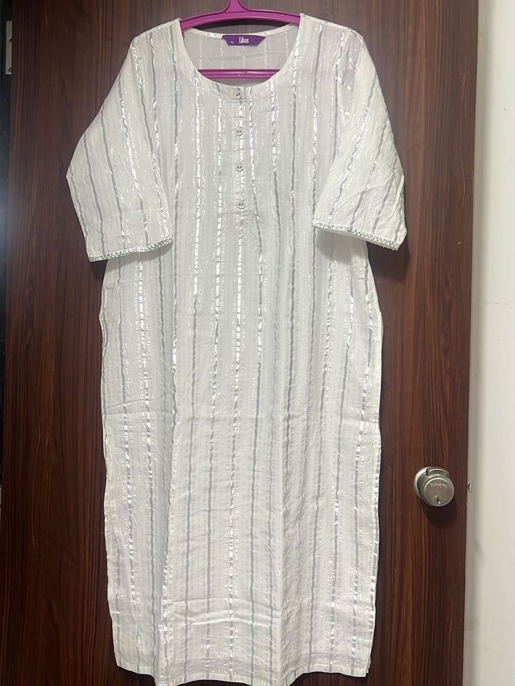 Ethnic Shiny White Straight Kurta