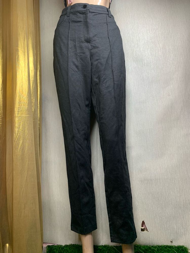 Gray Checked Straight Leg Pants