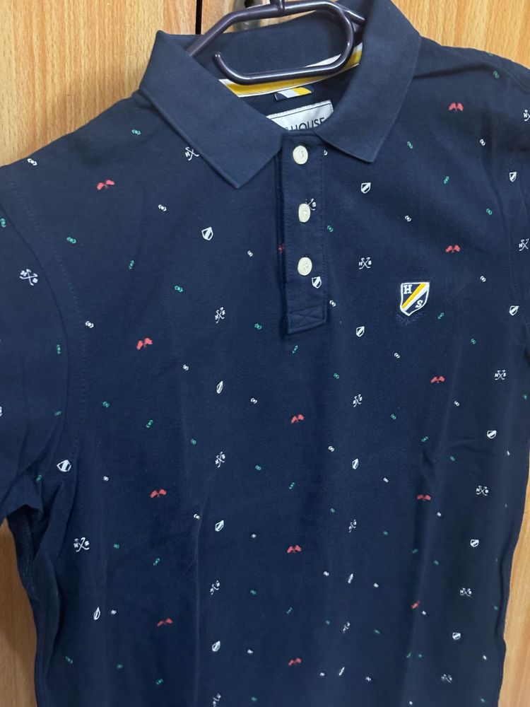 Navy Printed Polo Shirt