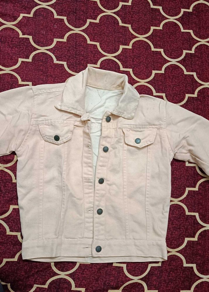 Peach Cropped Denim Jacket