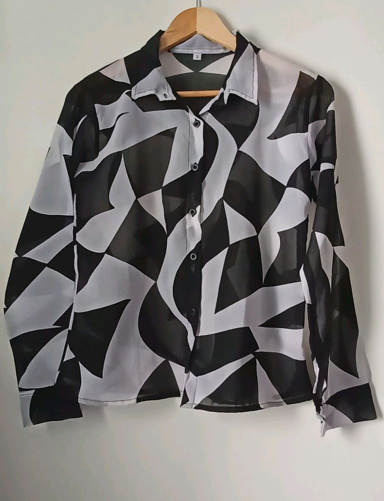 Abstract Sheer Button-Up