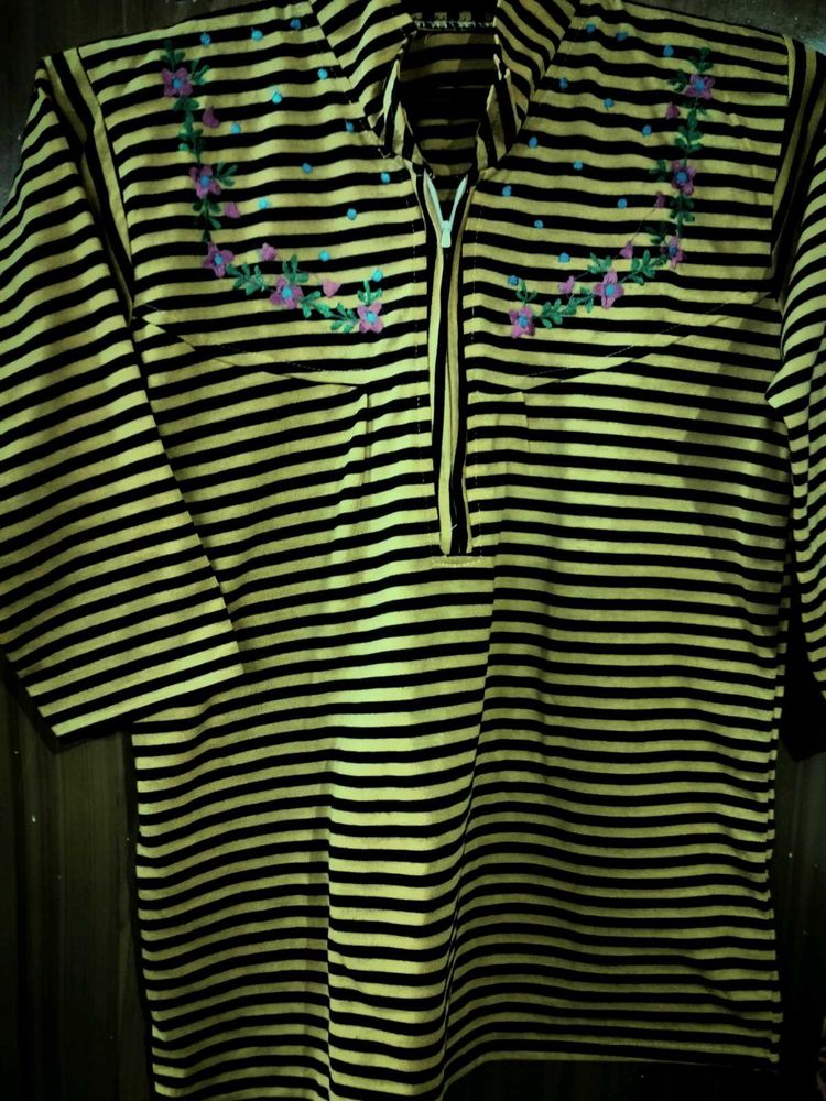 Striped Floral Embroidered Top