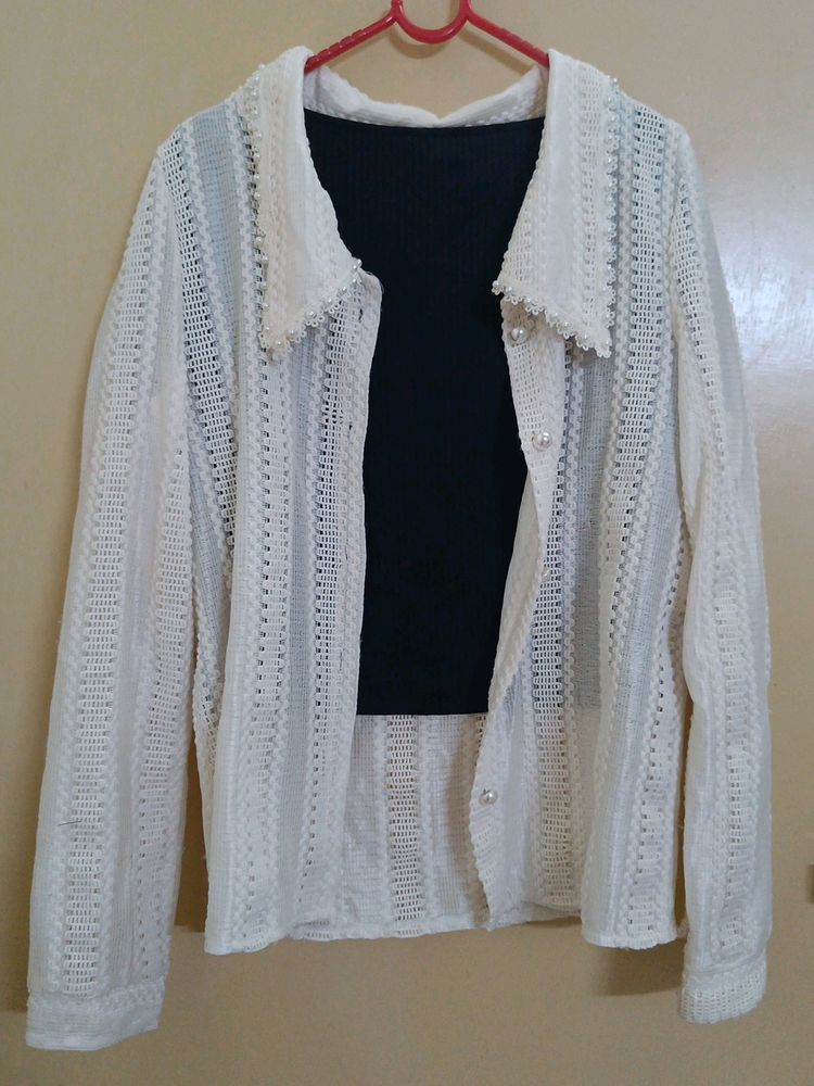 White Net Shirt With Black Inner