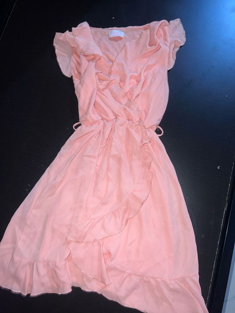 Peach Ruffle Mini Dress
