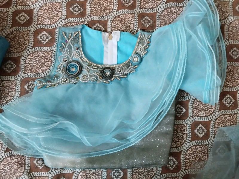 Sparkling light blue + grey lehenga