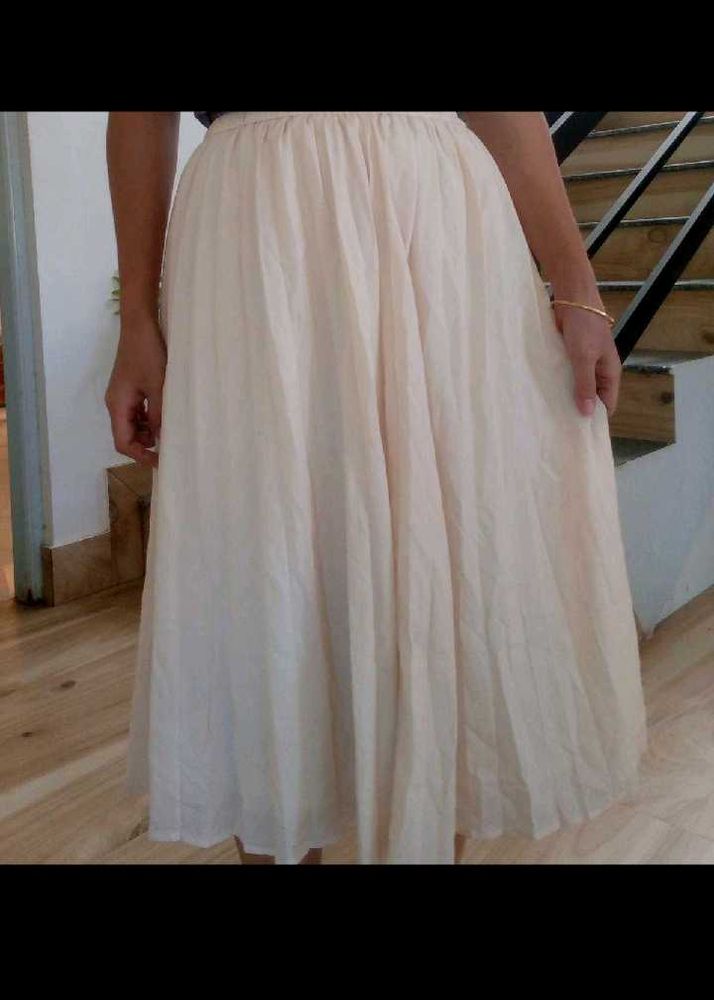Cream Pleated Skirt