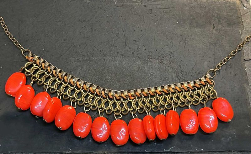 Red Beaded Chain Necklace