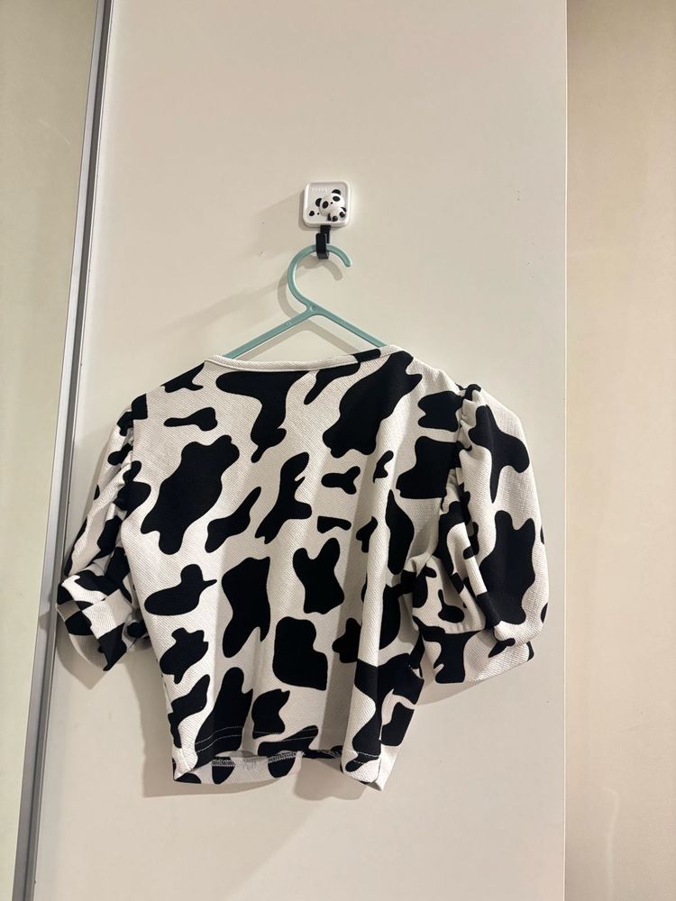 Cow Print Puff Sleeve Top