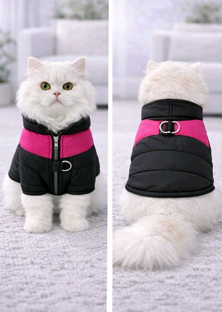 Warm Black &amp; Pink Winter Jacket for Cat