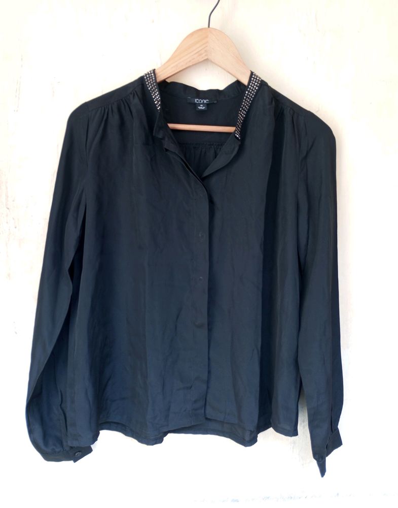 Black Casual Button Up Top (Women)