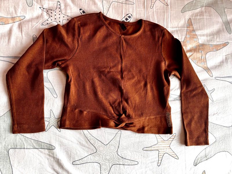 Brown Casual Crop Top