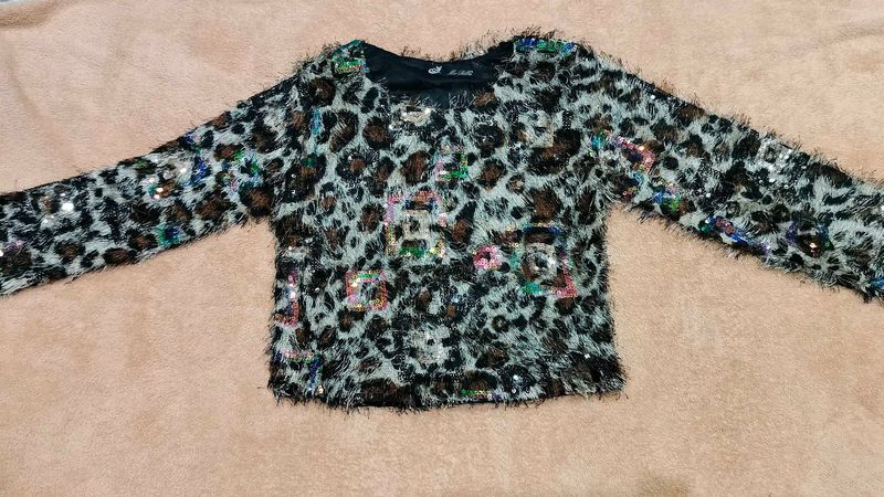 Animal Print Sequin Top