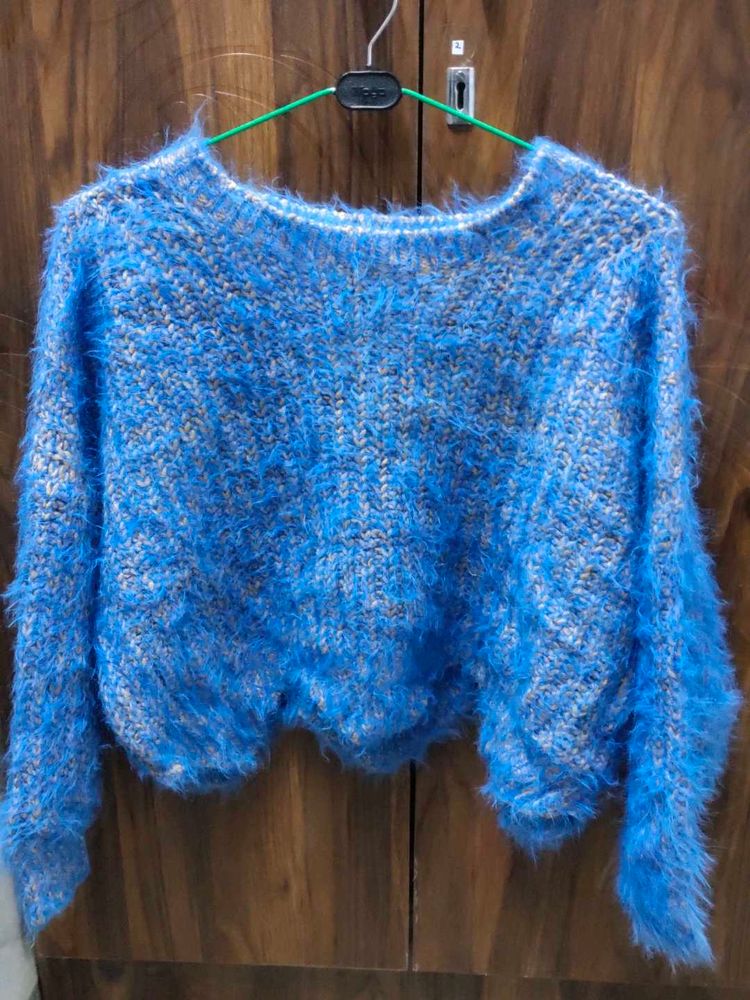 Blue Fuzzy Knit Sweater