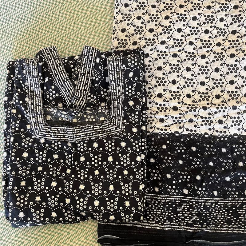 Kurta with Duppatta Black and White Combination