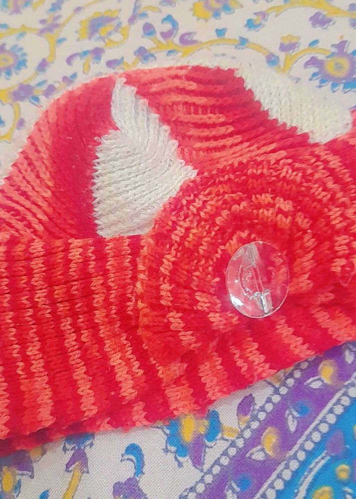 Hand Knitted Red and White Hat