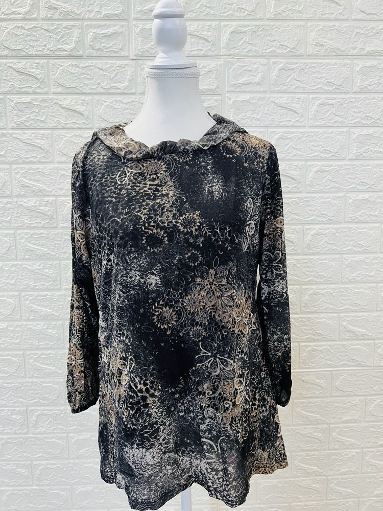 Grey Floral Tab Sleeve Tee