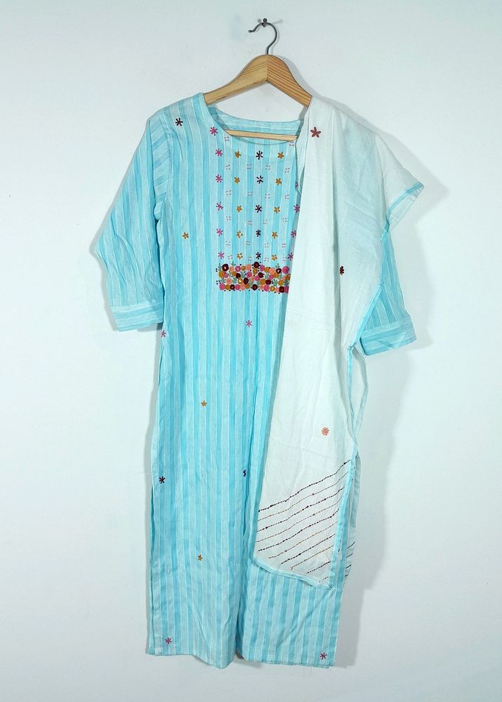 Light Blue Embroidered Kurta &amp; Duppata (Women&#39;s)