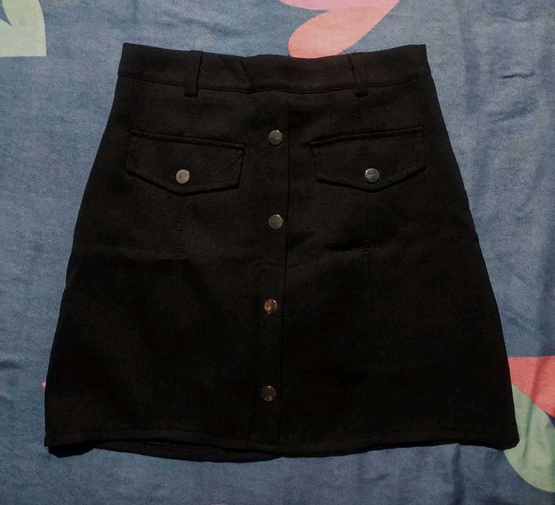 Chic Black Button-Front A-Line Mini Skirt