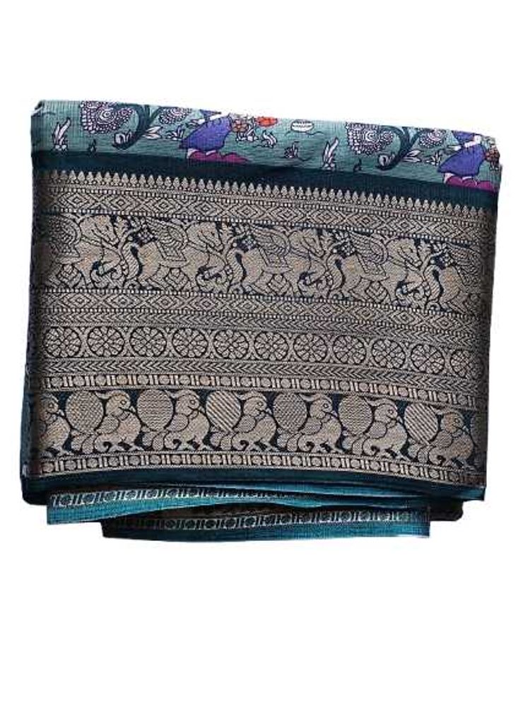 Elegant Sea Green Kota Silk Printed Saree with Ric