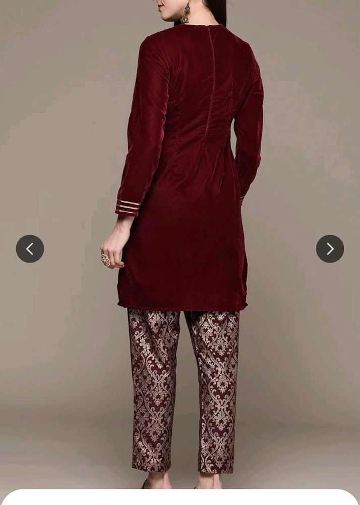 Maroon Velvet Kurta Set
