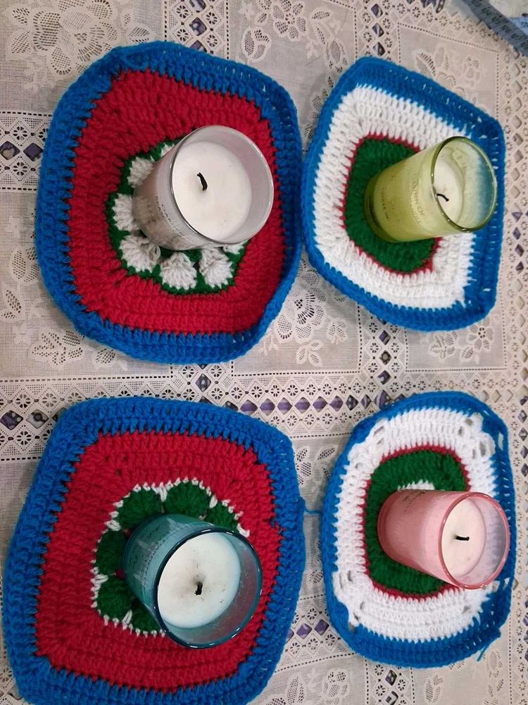 Handmade Crochet Candle Coasters (Set of 4)