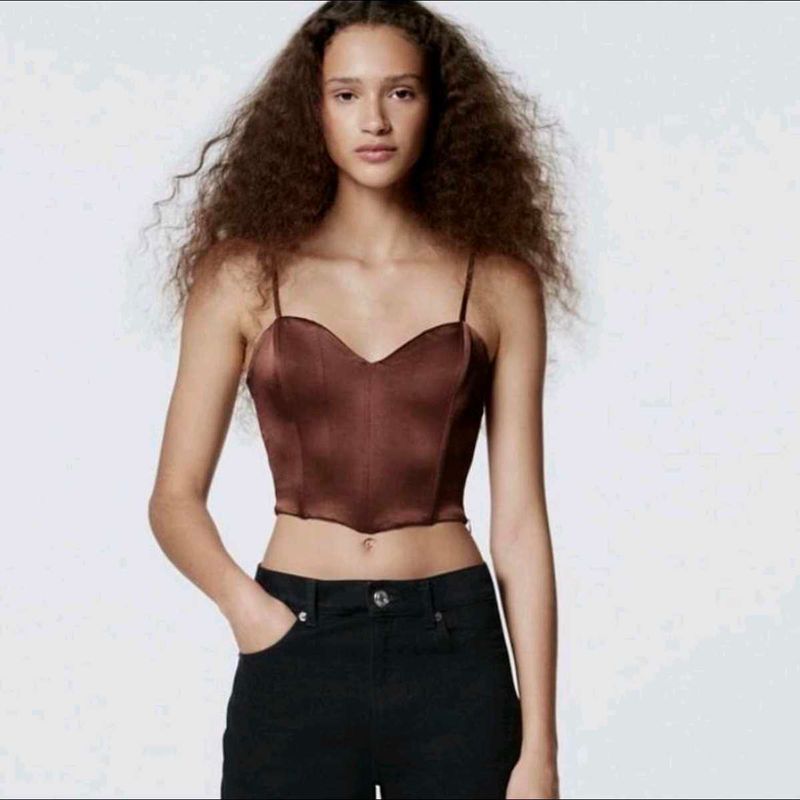 ZARA Brown Satin Corset Top