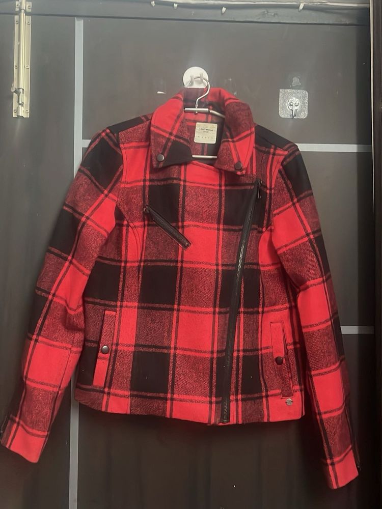 Red Plaid Moto Jacket
