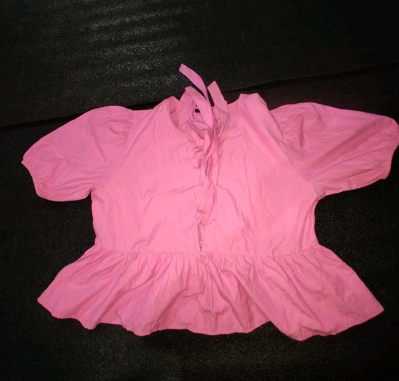 Pink Peplum Tie-Front Top