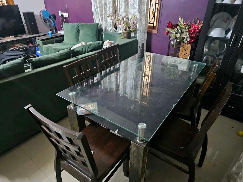 Glass Top Dining Table- 6 Seater