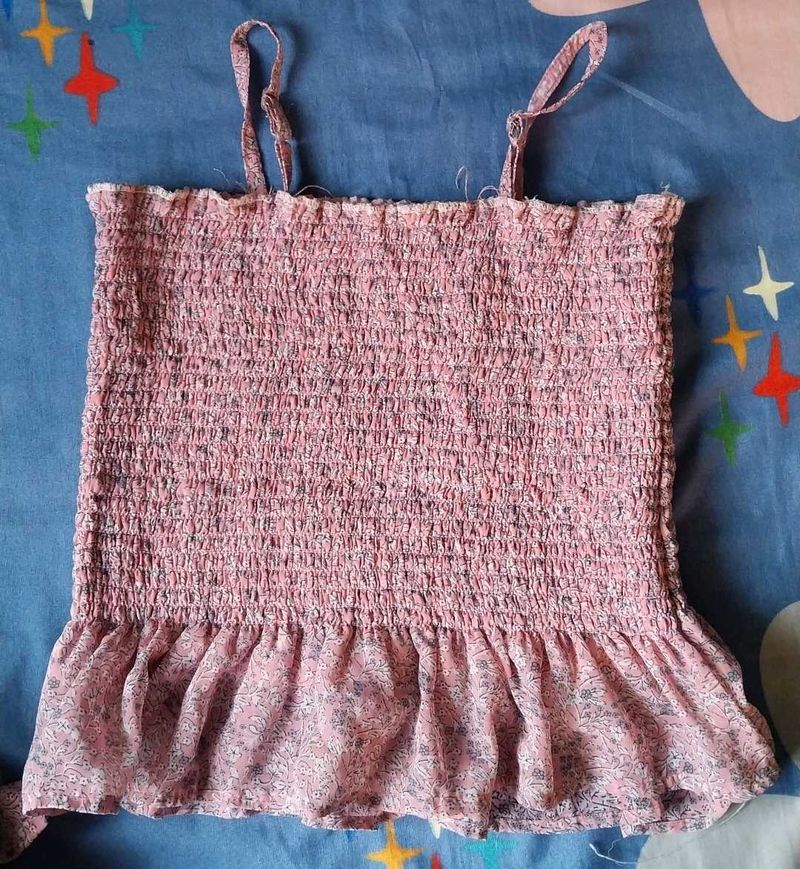 Pink Floral Smocked Crop Top