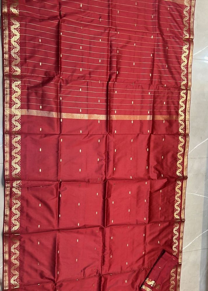 Maroon &amp; Gold Silk Saree- New