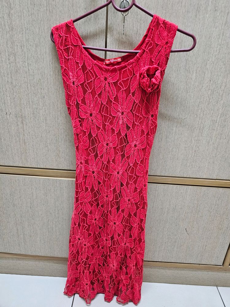 Party Wear Stylish Red Dress Stretchable
