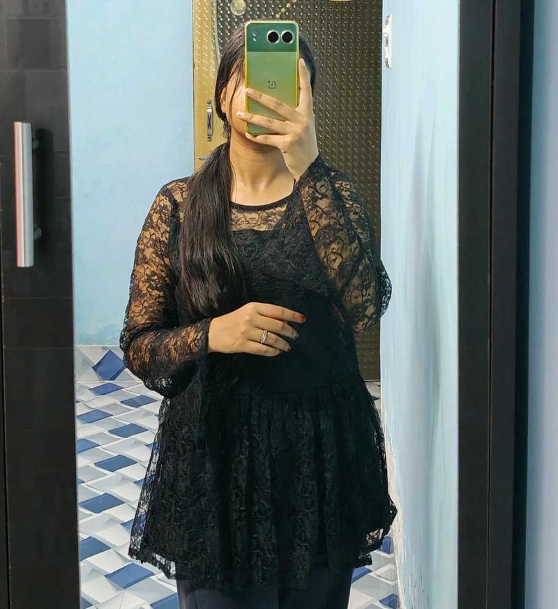 Black Lace Peplum Top
