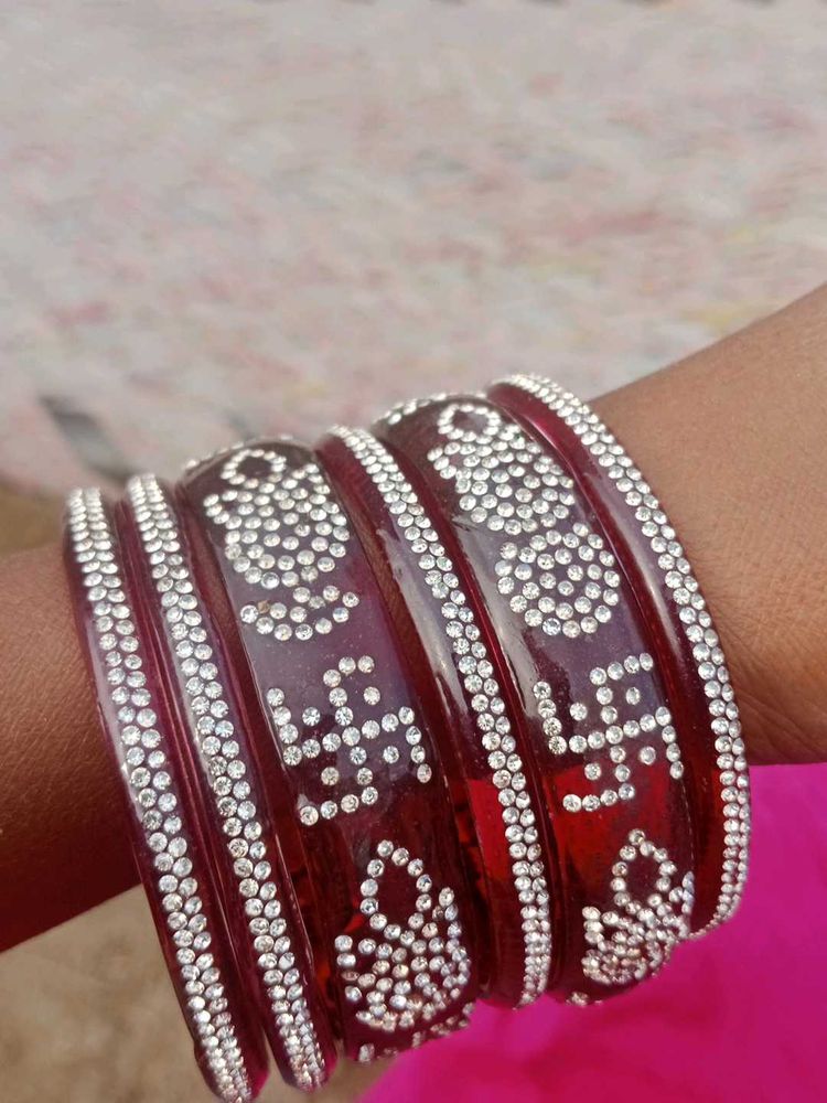 Sparkling Red Bangles - Set of 4