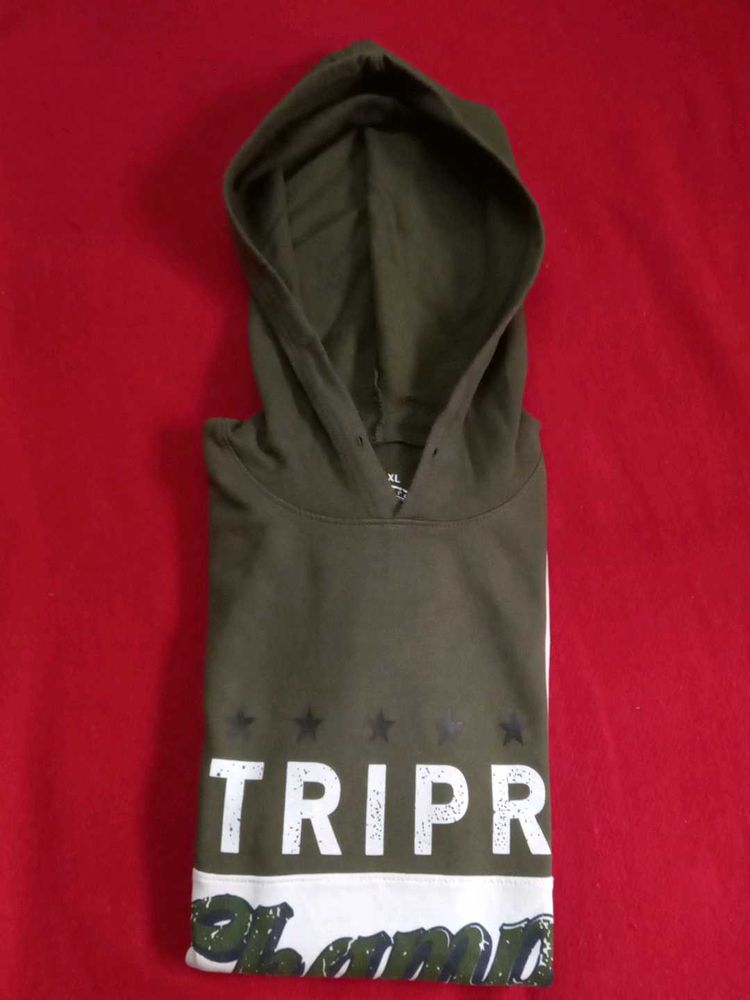 Olive Green And white Graphic Hoodie