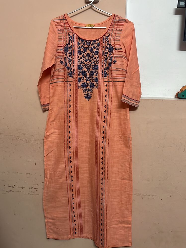 Aurelia Coral Color Printed Kurta