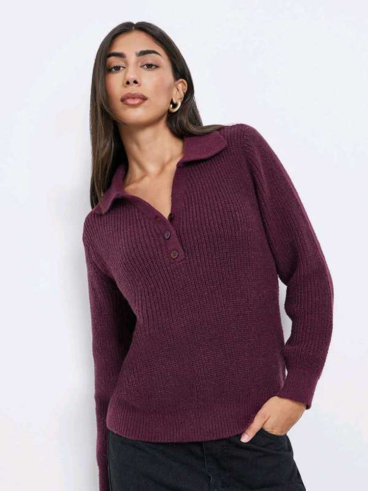 Burgundy Knit Collared Sweater 💜