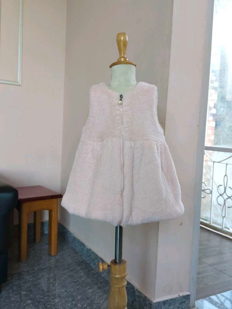 Pink Faux Fur Vest Dress
