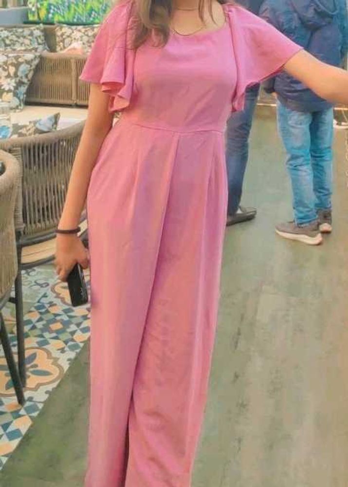 Pink Flutter Sleeve Jumpsuit