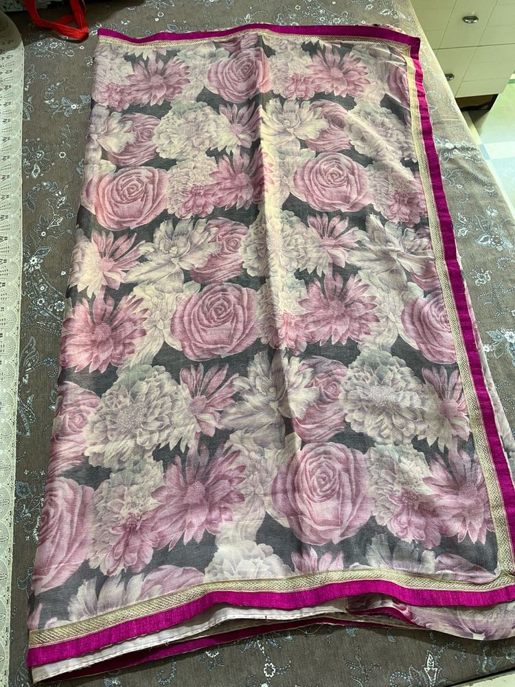 pink flower saree with blouse