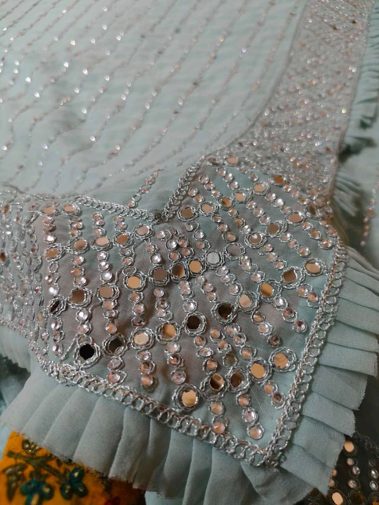 mirror work new style Saree with blouse piece