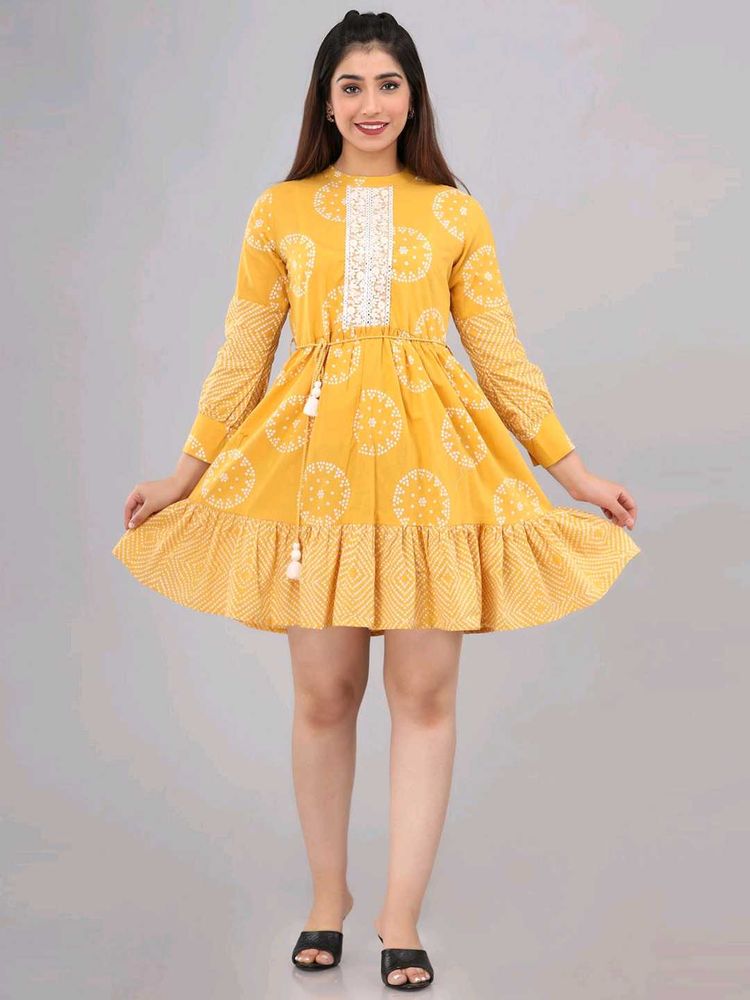 Yellow &amp; White Printed Dress