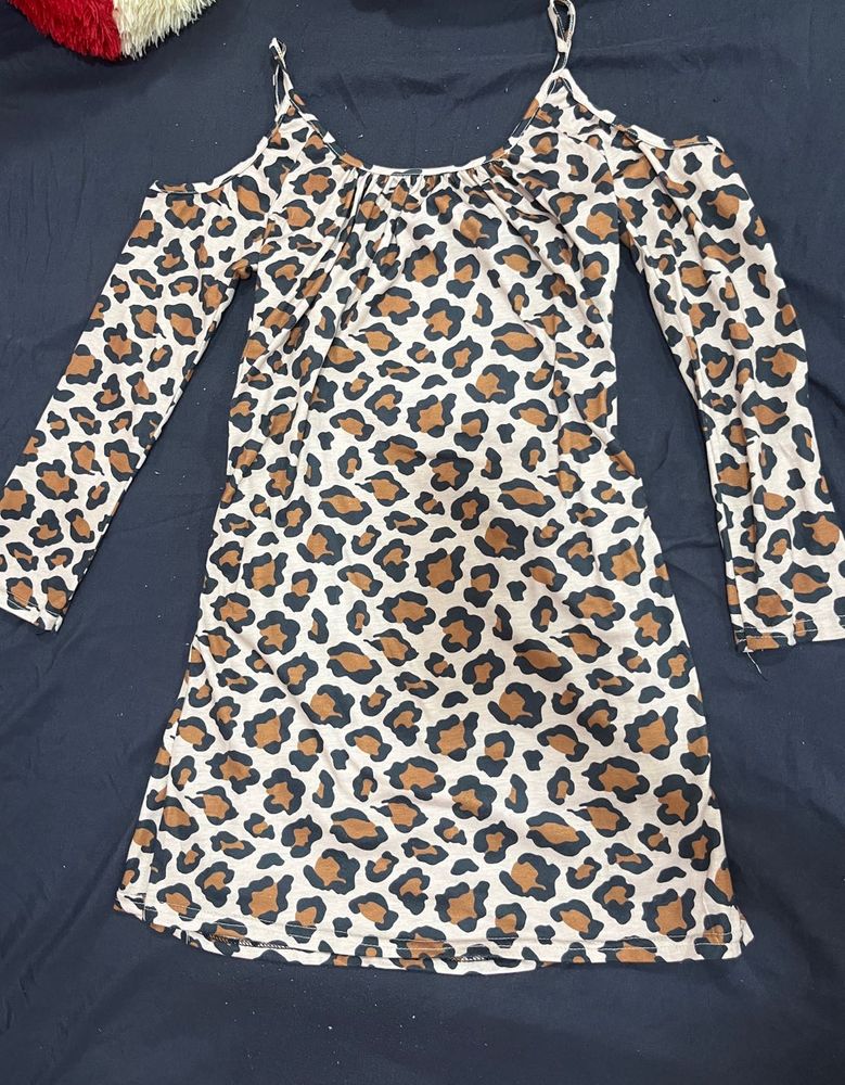Leopard Print Cold Shoulder Dress