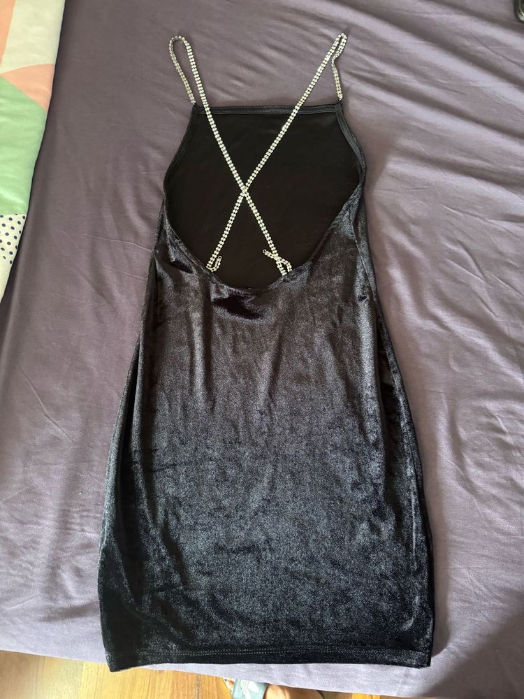 Sexy Black Backless Dress With Stones