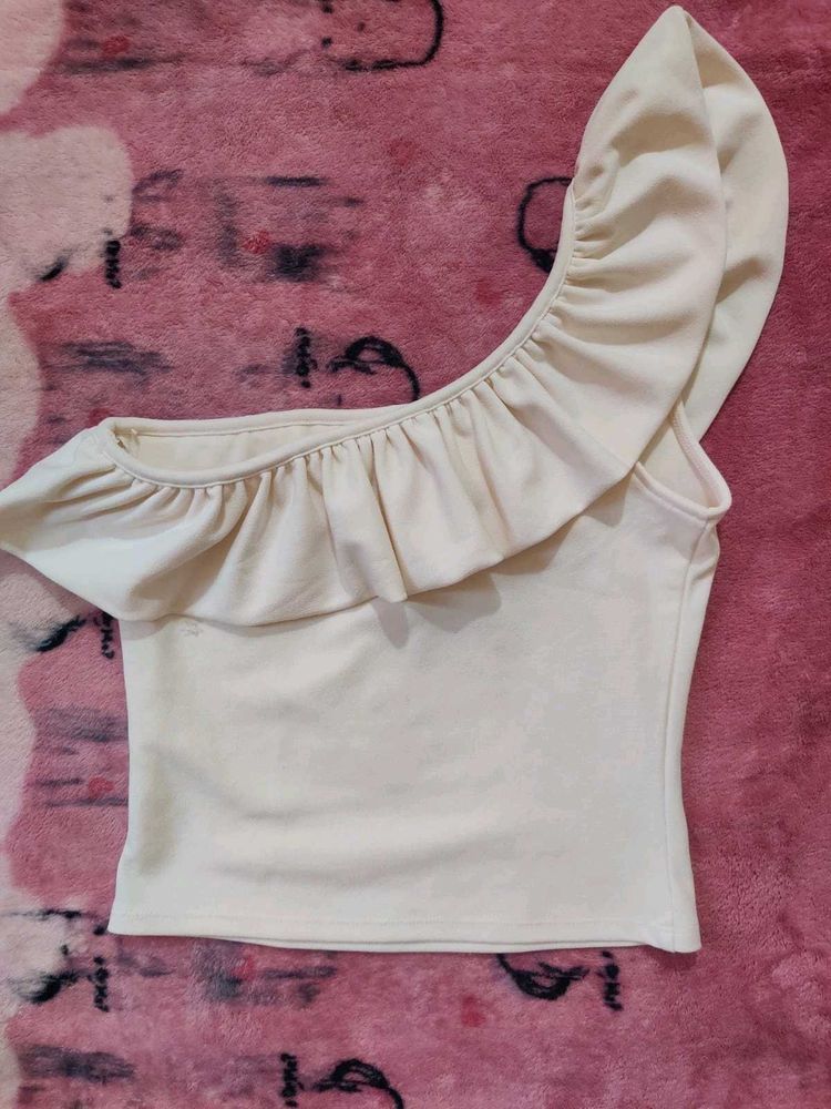 Asymmetrical White Ruffled top