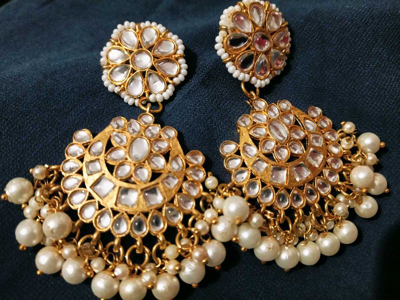 Kundan &amp; Pearl Statement Earrings