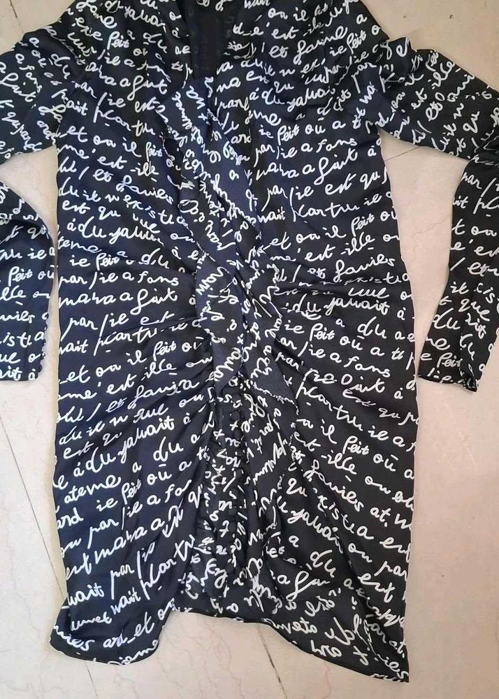 Black &amp; White Script Print Dress